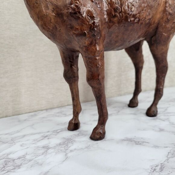 Vintage Tooled Leather Ram Sculpture Folk Art Perfect for your Cabin Lodge Ranch - Picture 11 of 15